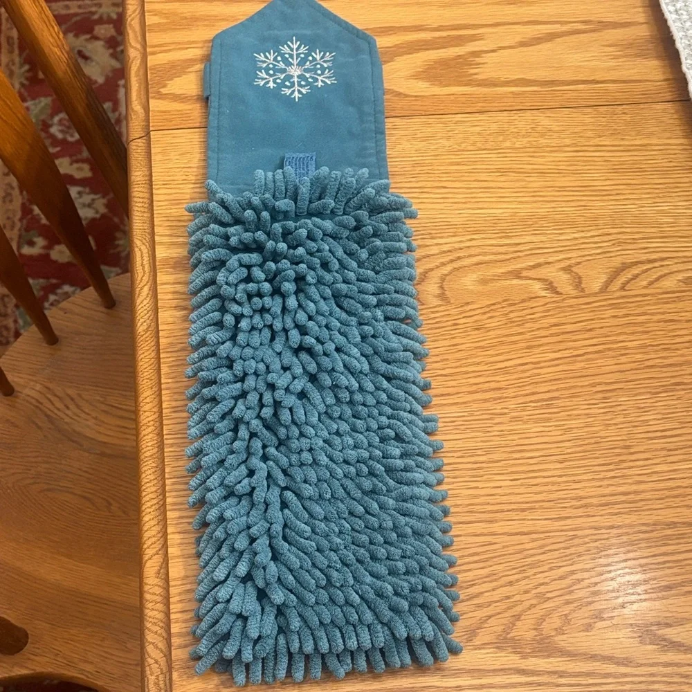 Teal Chenille Microfiber hand towel with Snowflake Accent